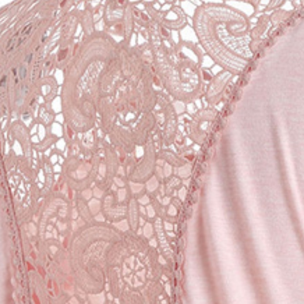 Plus Size Light Pink Cutwork Lace Insert T-shirt - Picture 8 of 8